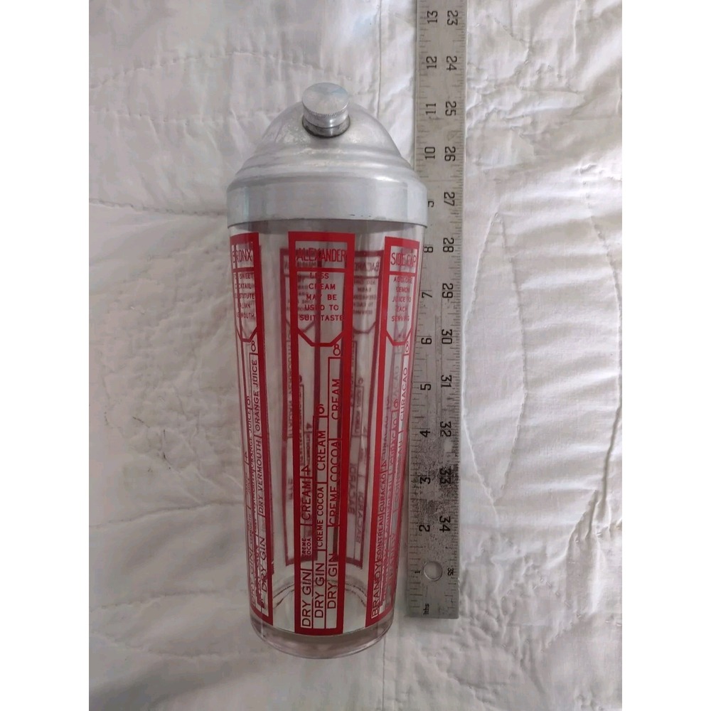 Vtg 50s 60s MCM Cocktail Shaker Red Large Recipe Bar Liquor Bronx Manhattan - Picture 11 of 11